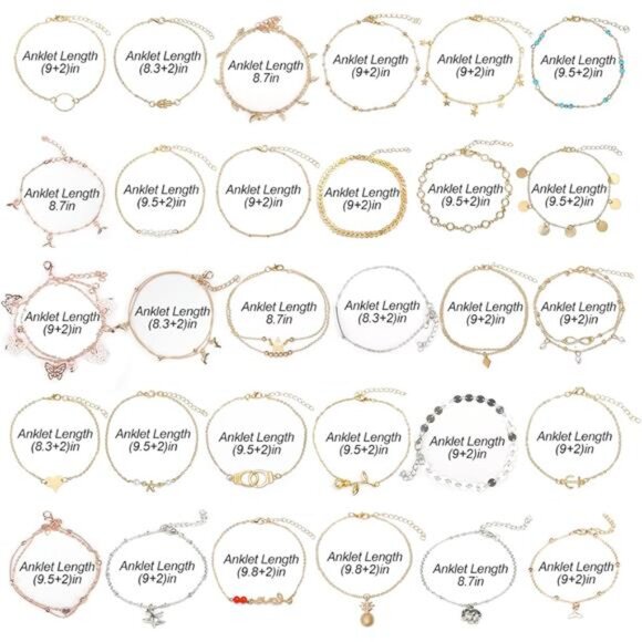 30/40PCS Ankle Bracelets for Women Set, Gold Silver Rose Gold Three Style - Picture 7 of 8